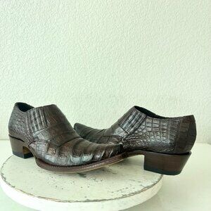 Rod Patrick Womens Pull on Shoes 9.5C Brown Caiman Exotic Western Boots Loafers